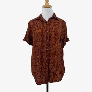 Maaji Shirt Womens S Small Brown Sienna Ellie Button Up Short Sleeve Cuffed Top